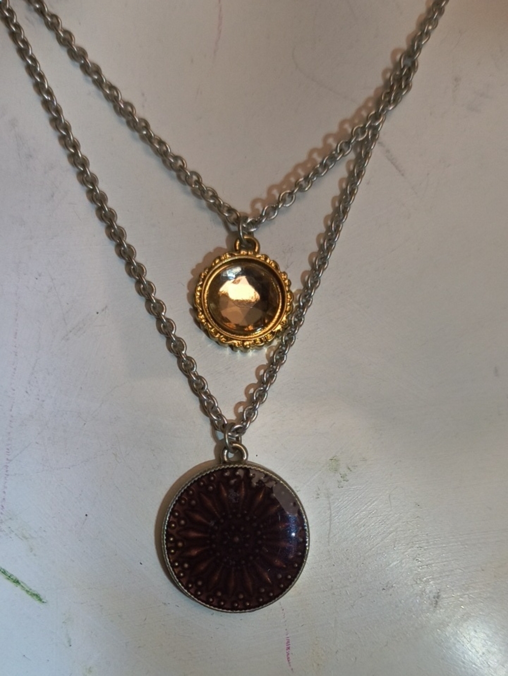 NWT American Vintage By Nine West Gold and Brown Layered Pendant Necklace
